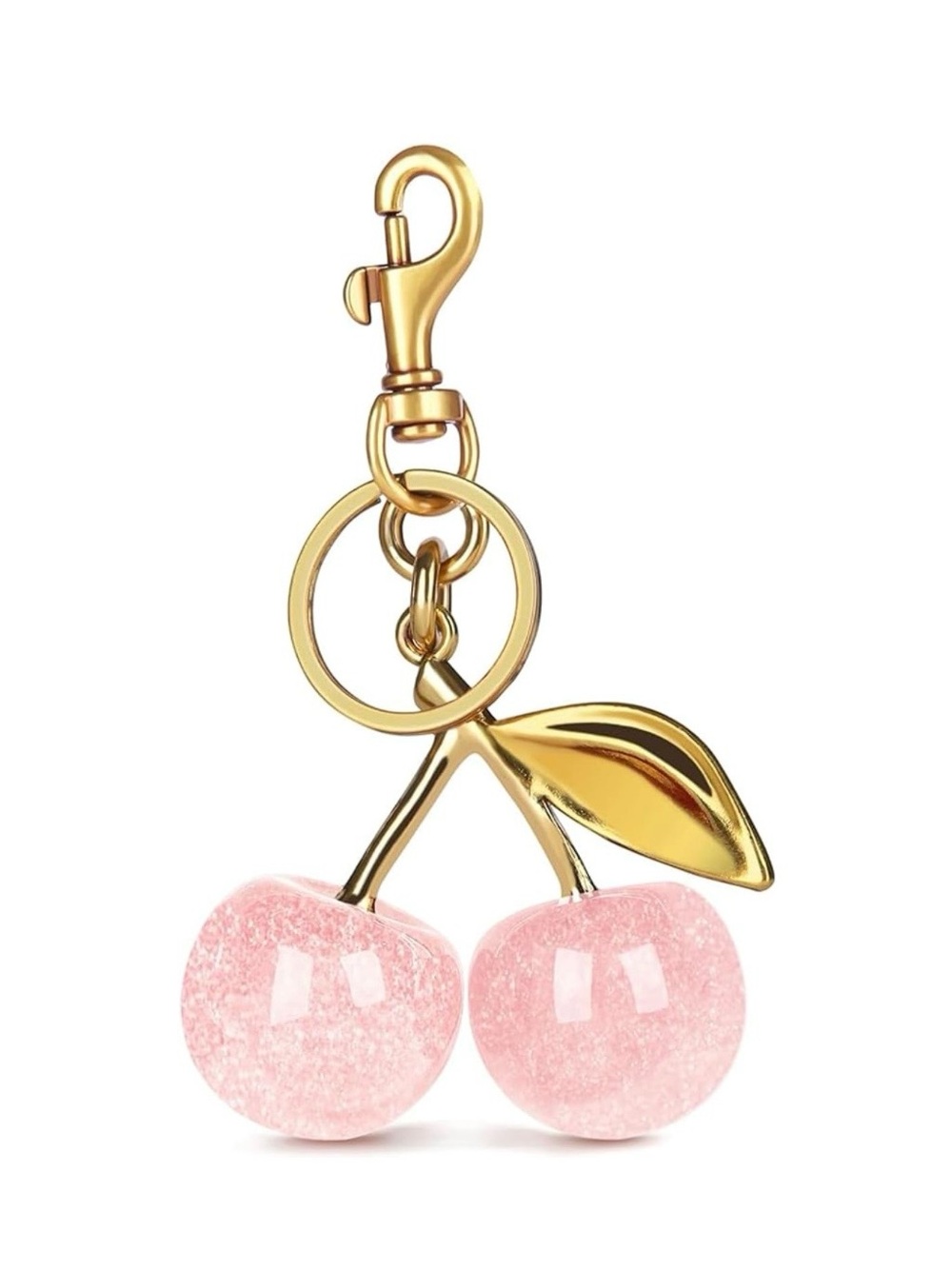 Pink Glitter Cherries Bag Charm Keychain